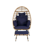Fauteuil œuf en rotin surdimensionné d'extérieur 2 pièces avec pouf