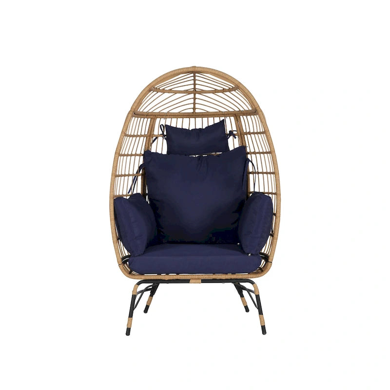 Fauteuil œuf en rotin surdimensionné d'extérieur 2 pièces avec pouf