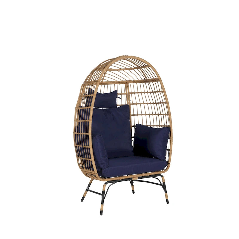 Fauteuil œuf en rotin surdimensionné d'extérieur 2 pièces avec pouf