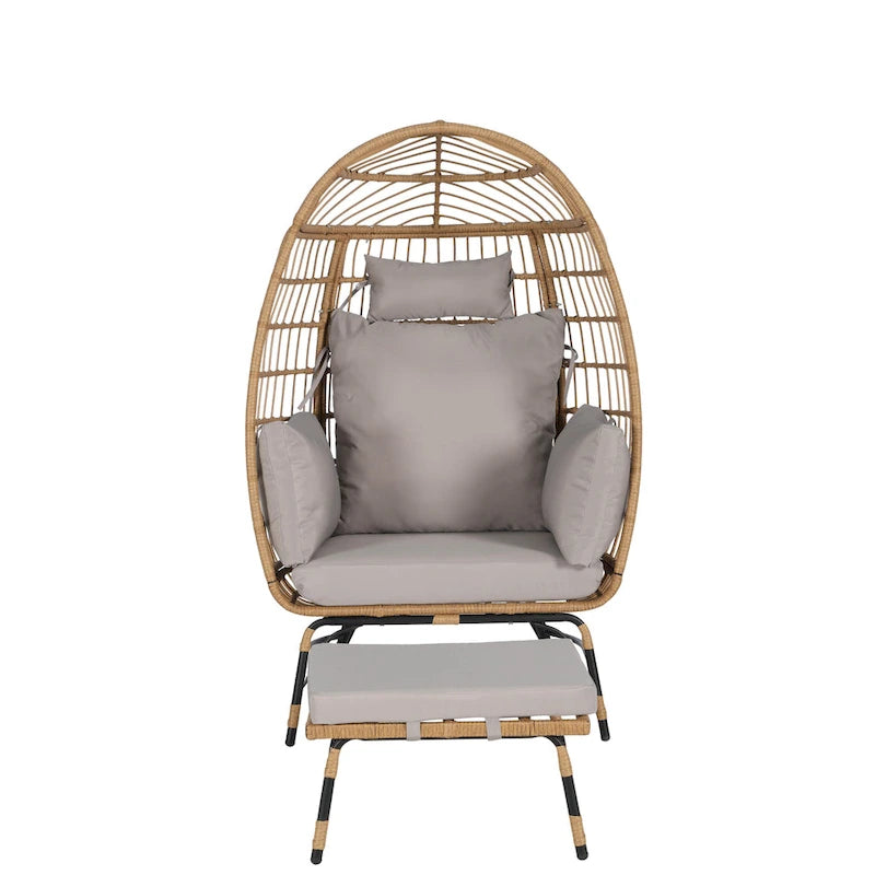 Fauteuil œuf en rotin surdimensionné d'extérieur 2 pièces avec pouf