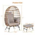 Fauteuil œuf en rotin surdimensionné d'extérieur 2 pièces avec pouf