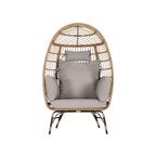 Fauteuil œuf en rotin surdimensionné d'extérieur 2 pièces avec pouf