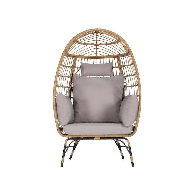 Fauteuil œuf en rotin surdimensionné d'extérieur 2 pièces avec pouf