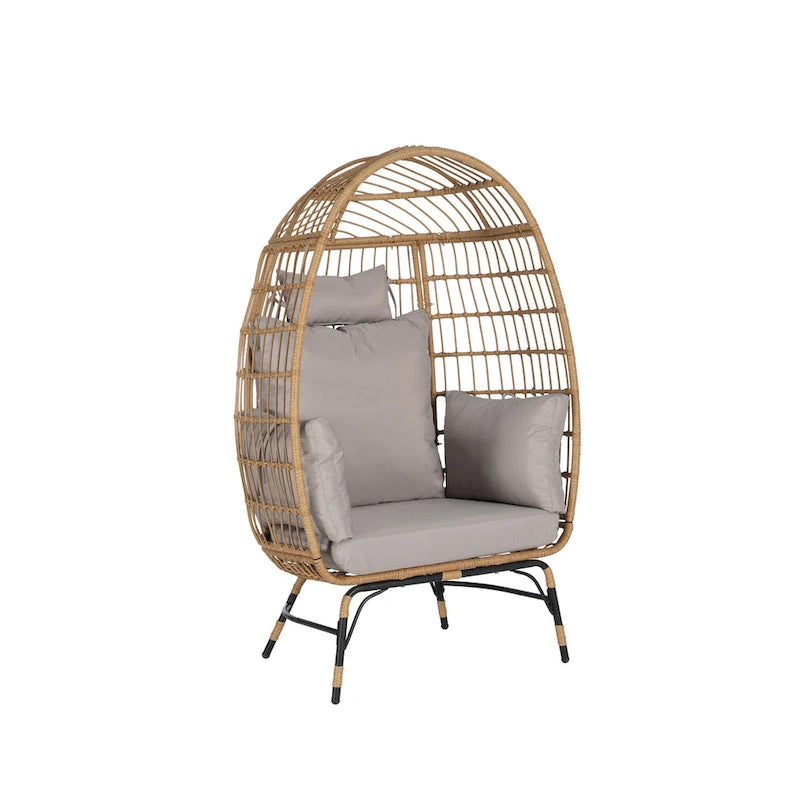 Fauteuil œuf en rotin surdimensionné d'extérieur 2 pièces avec pouf
