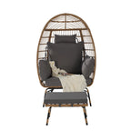 Fauteuil œuf en rotin surdimensionné d'extérieur 2 pièces avec pouf