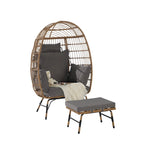 Fauteuil œuf en rotin surdimensionné d'extérieur 2 pièces avec pouf