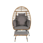 Fauteuil œuf en rotin surdimensionné d'extérieur 2 pièces avec pouf