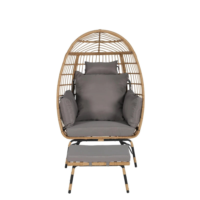 Fauteuil œuf en rotin surdimensionné d'extérieur 2 pièces avec pouf