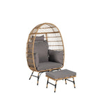 Fauteuil œuf en rotin surdimensionné d'extérieur 2 pièces avec pouf
