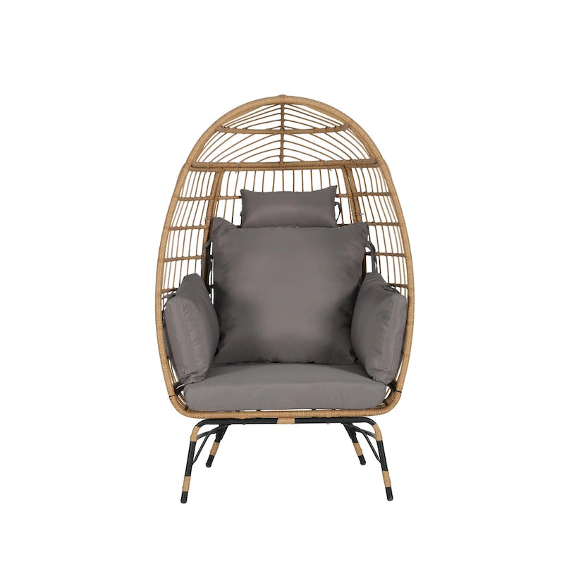 Fauteuil œuf en rotin surdimensionné d'extérieur 2 pièces avec pouf