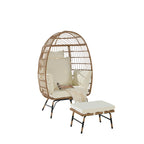 Fauteuil œuf en rotin surdimensionné d'extérieur 2 pièces avec pouf