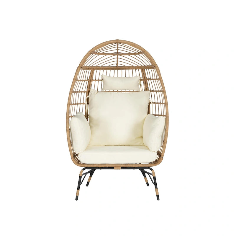 Fauteuil œuf en rotin surdimensionné d'extérieur 2 pièces avec pouf