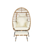 Fauteuil œuf en rotin surdimensionné d'extérieur 2 pièces avec pouf
