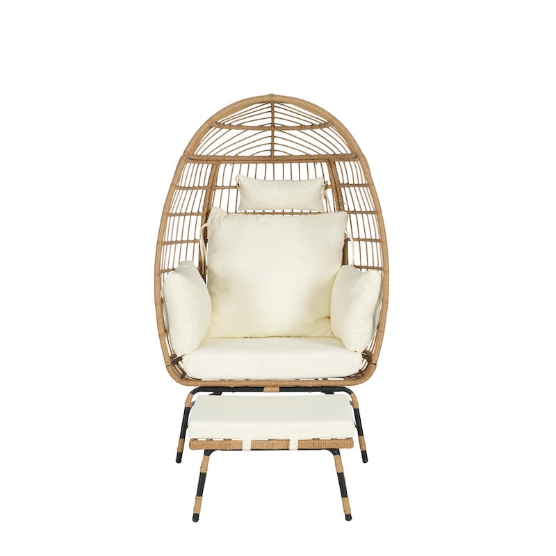 Fauteuil œuf en rotin surdimensionné d'extérieur 2 pièces avec pouf