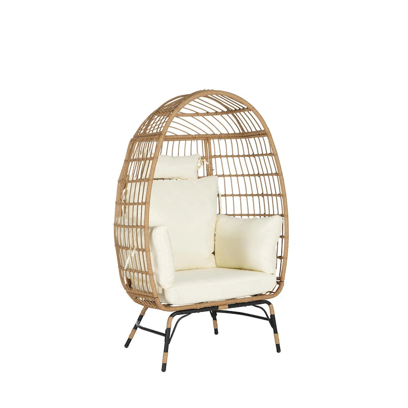 Fauteuil œuf en rotin surdimensionné d'extérieur 2 pièces avec pouf