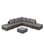Ensemble de canapé d'angle d'extérieur 8 pièces avec coussins lavables et table basse en verre