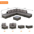 Ensemble de canapé d'angle d'extérieur 8 pièces avec coussins lavables et table basse en verre