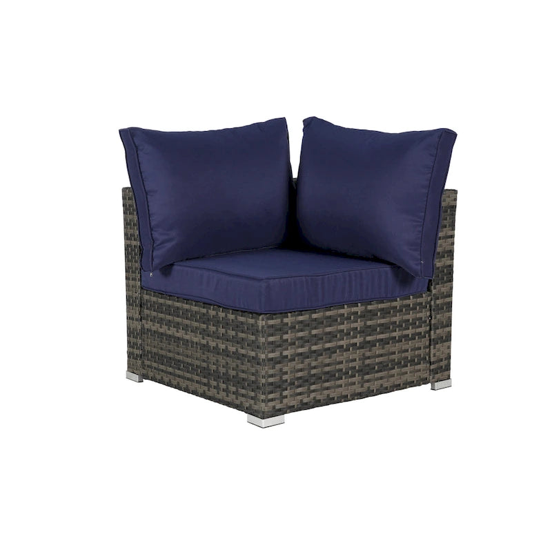 Ensemble de canapé d'angle d'extérieur 8 pièces avec coussins lavables et table basse en verre