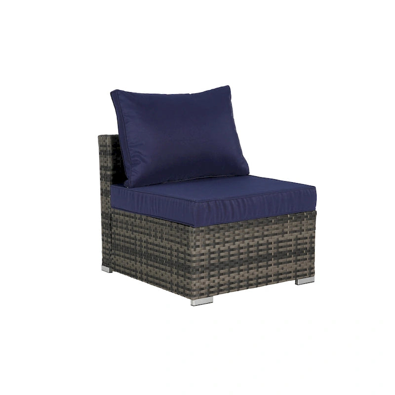 Ensemble de canapé d'angle d'extérieur 8 pièces avec coussins lavables et table basse en verre