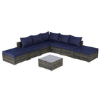 Ensemble de canapé d'angle d'extérieur 8 pièces avec coussins lavables et table basse en verre