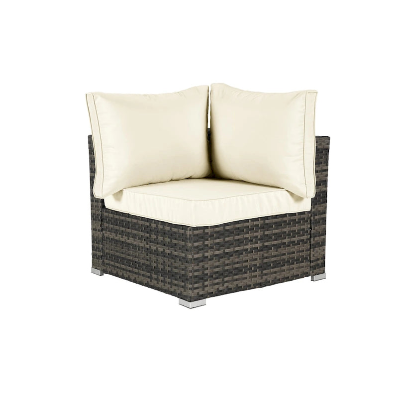 Ensemble de canapé d'angle d'extérieur 8 pièces avec coussins lavables et table basse en verre