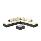 Ensemble de canapé d'angle d'extérieur 8 pièces avec coussins lavables et table basse en verre