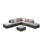 Ensemble de canapé d'angle d'extérieur 8 pièces avec coussins lavables et table basse en verre