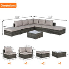 Ensemble de canapé d'angle d'extérieur 8 pièces avec coussins lavables et table basse en verre