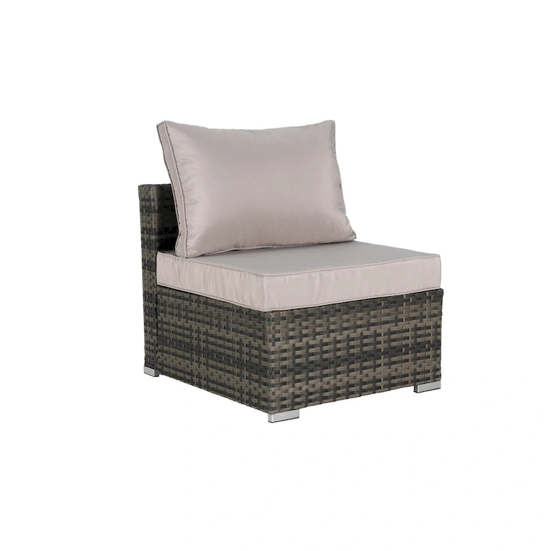Ensemble de canapé d'angle d'extérieur 8 pièces avec coussins lavables et table basse en verre