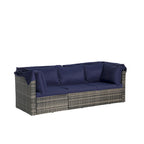 Ensemble de lit de repos d'extérieur 5 pièces en osier avec auvent rétractable et table encastrable