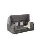 Ensemble de lit de repos d'extérieur 5 pièces en osier avec auvent rétractable et table encastrable