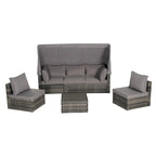 Ensemble de lit de repos d'extérieur 5 pièces en osier avec auvent rétractable et table encastrable