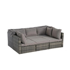 Ensemble de lit de repos d'extérieur 5 pièces en osier avec auvent rétractable et table encastrable
