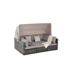 Ensemble de lit de repos d'extérieur 5 pièces en osier avec auvent rétractable et table encastrable