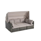 Ensemble de lit de repos d'extérieur 5 pièces en osier avec auvent rétractable et table encastrable