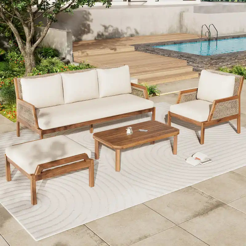Christopher Knight Home - Set da conversazione Malachi da esterno a 4 pezzi in legno di acacia