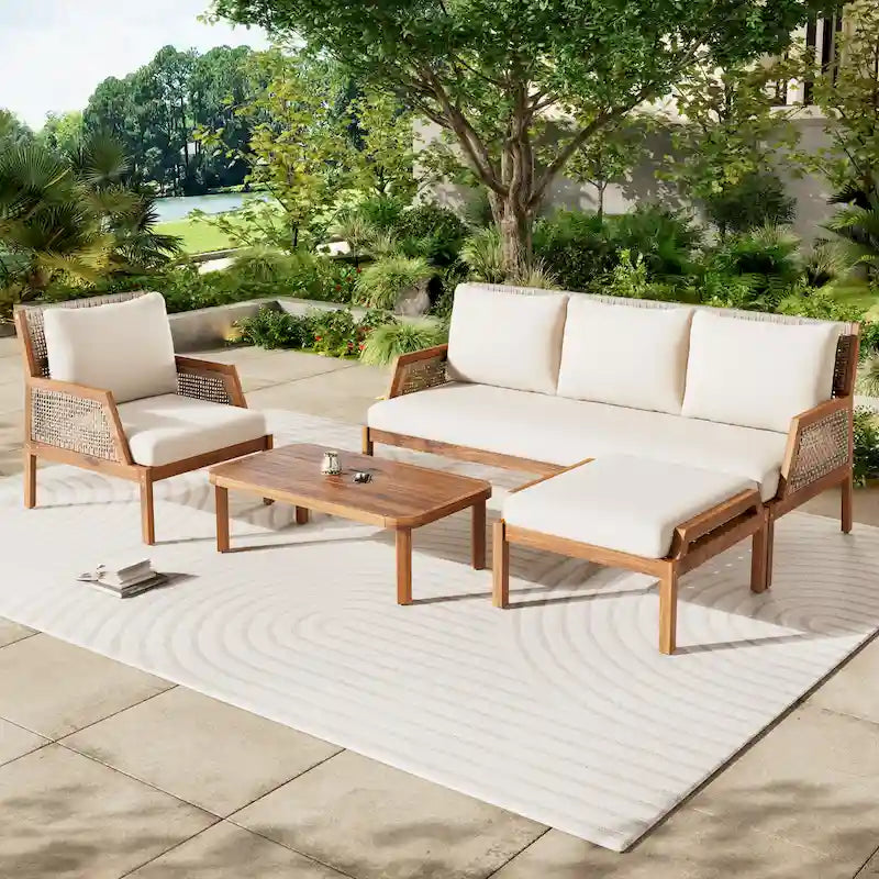 Christopher Knight Home - Set da conversazione Malachi da esterno a 4 pezzi in legno di acacia