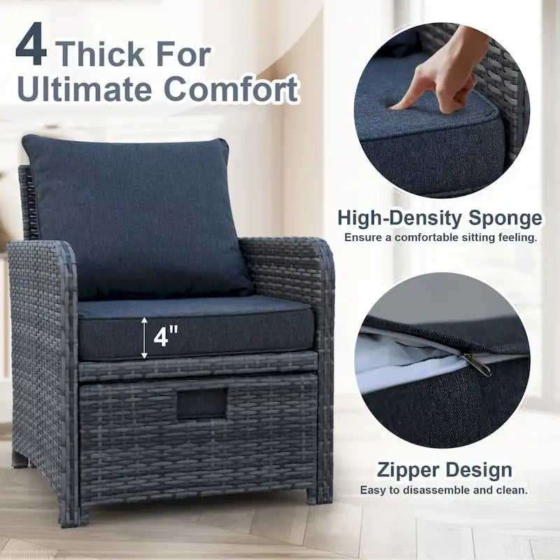 Set da 5 Pezzi da Esterno con Poltrone e Pouf in Wicker e Tavolino