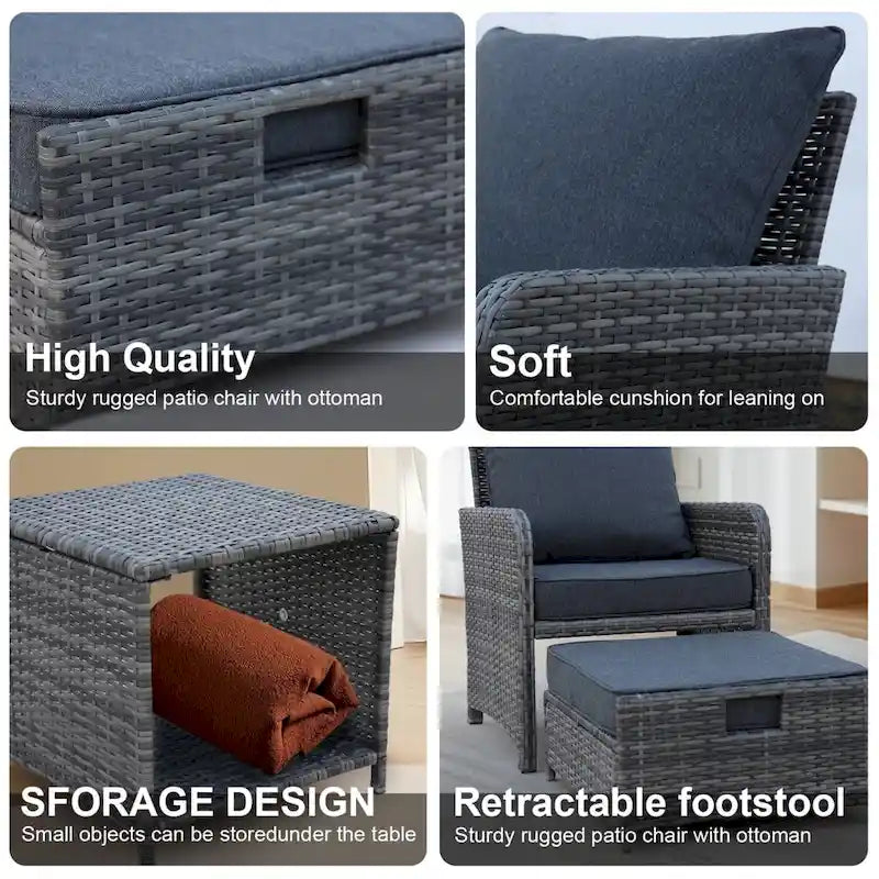 Set da 5 Pezzi da Esterno con Poltrone e Pouf in Wicker e Tavolino