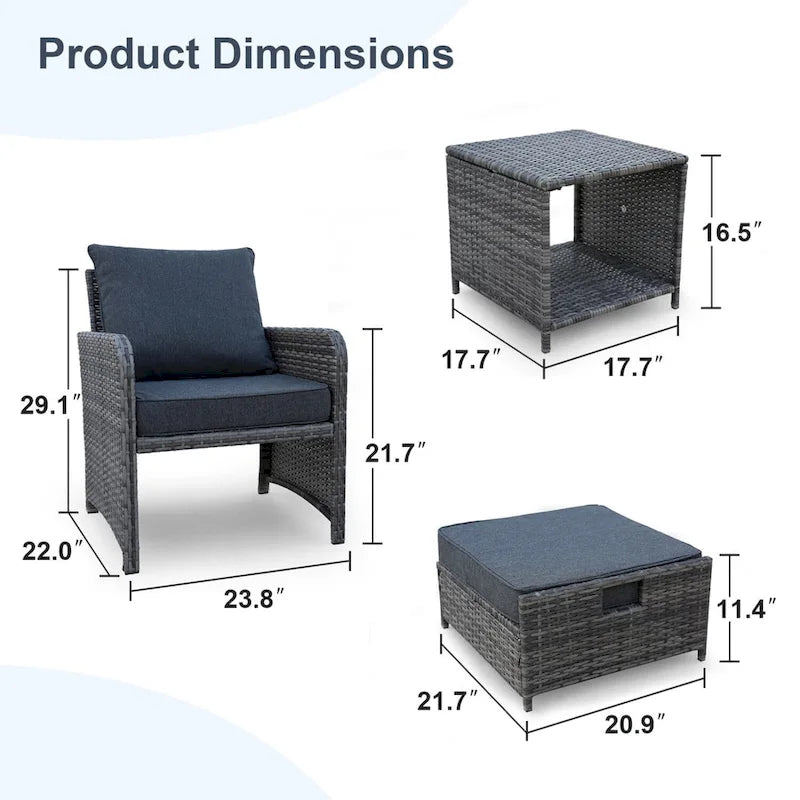 Set da 5 Pezzi da Esterno con Poltrone e Pouf in Wicker e Tavolino