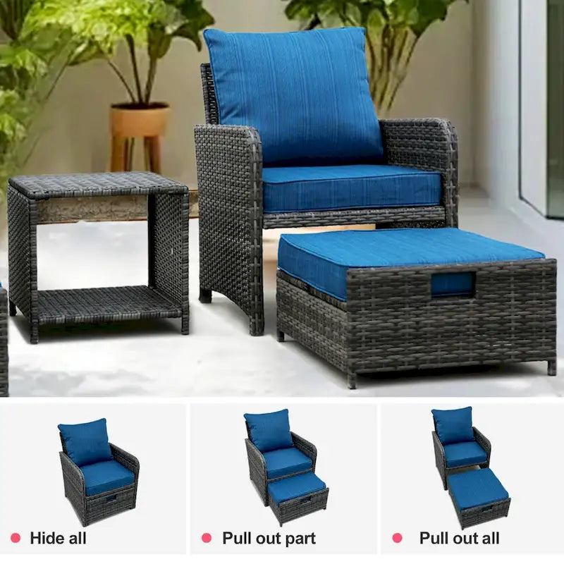Set da 5 Pezzi da Esterno con Poltrone e Pouf in Wicker e Tavolino