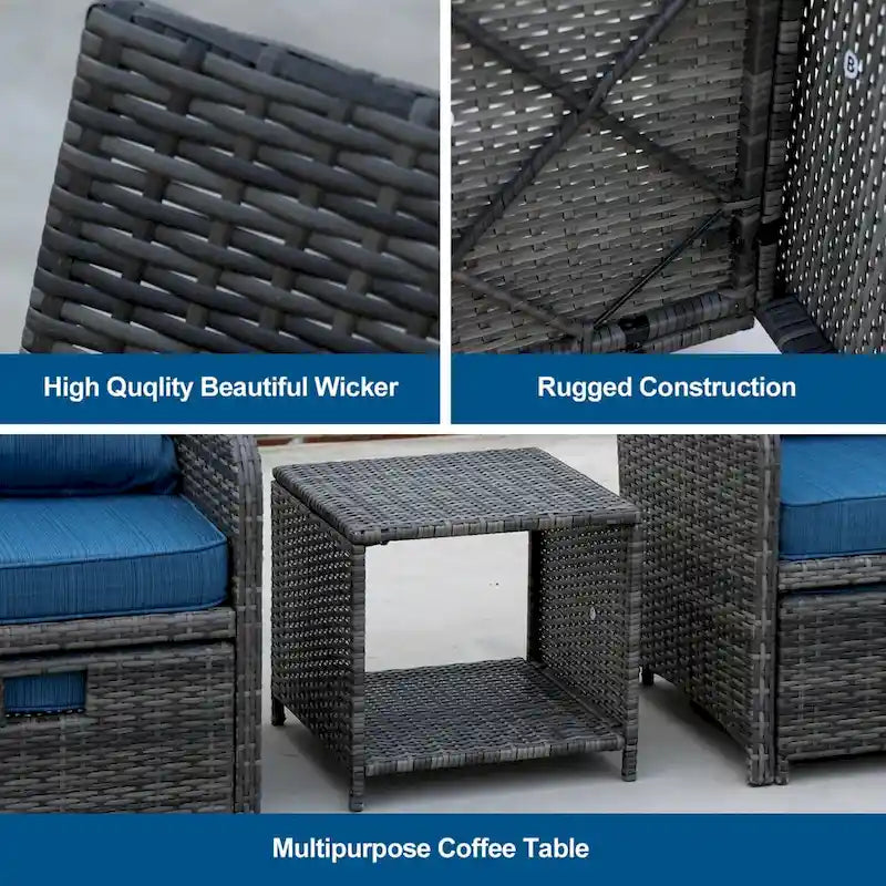 Set da 5 Pezzi da Esterno con Poltrone e Pouf in Wicker e Tavolino
