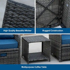 Set da 5 Pezzi da Esterno con Poltrone e Pouf in Wicker e Tavolino