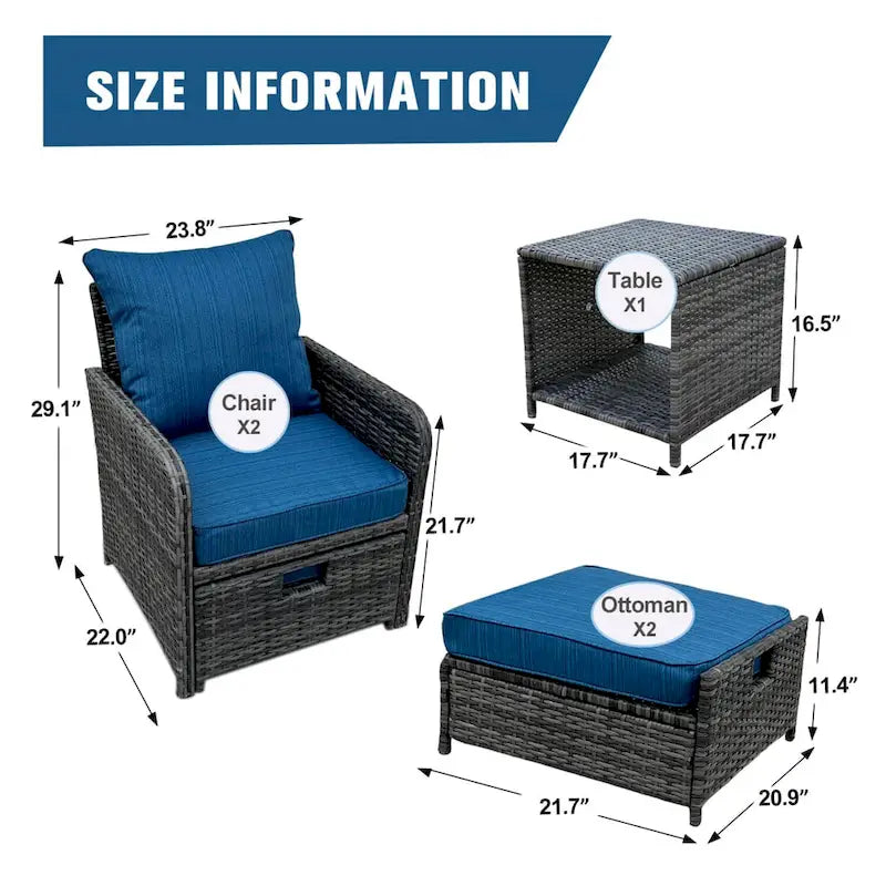 Set da 5 Pezzi da Esterno con Poltrone e Pouf in Wicker e Tavolino