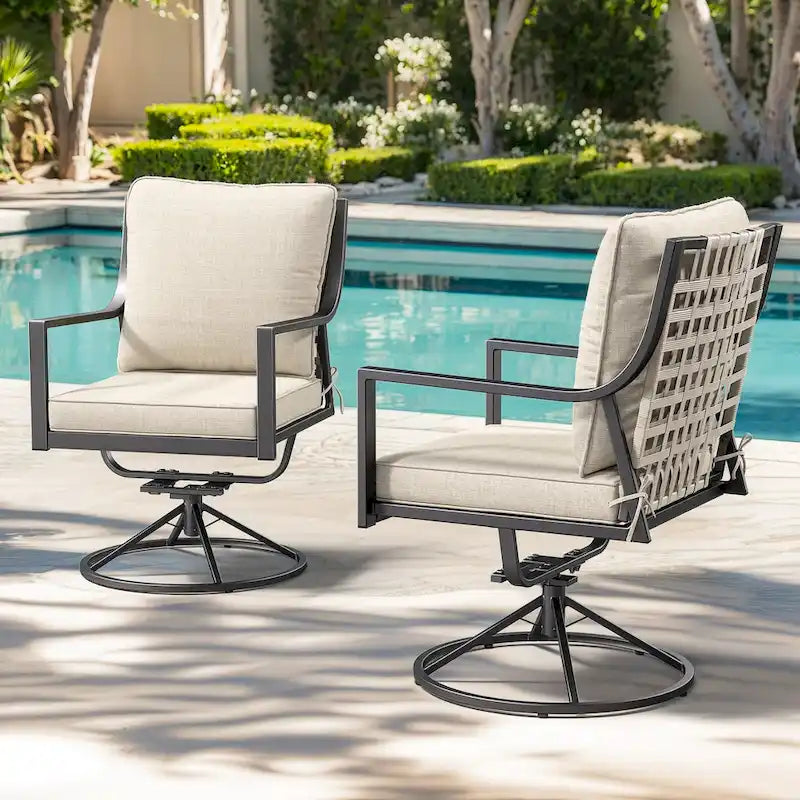 Gymojoy - Lot de 2 chaises de salle à manger pivotantes pour patio, chaises d'extérieur pivotantes à 360° et inclinables à 15° avec tissu Textilene résistant aux intempéries
