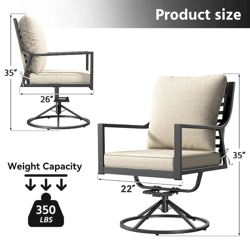 Gymojoy - Lot de 2 chaises de salle à manger pivotantes pour patio, chaises d'extérieur pivotantes à 360° et inclinables à 15° avec tissu Textilene résistant aux intempéries
