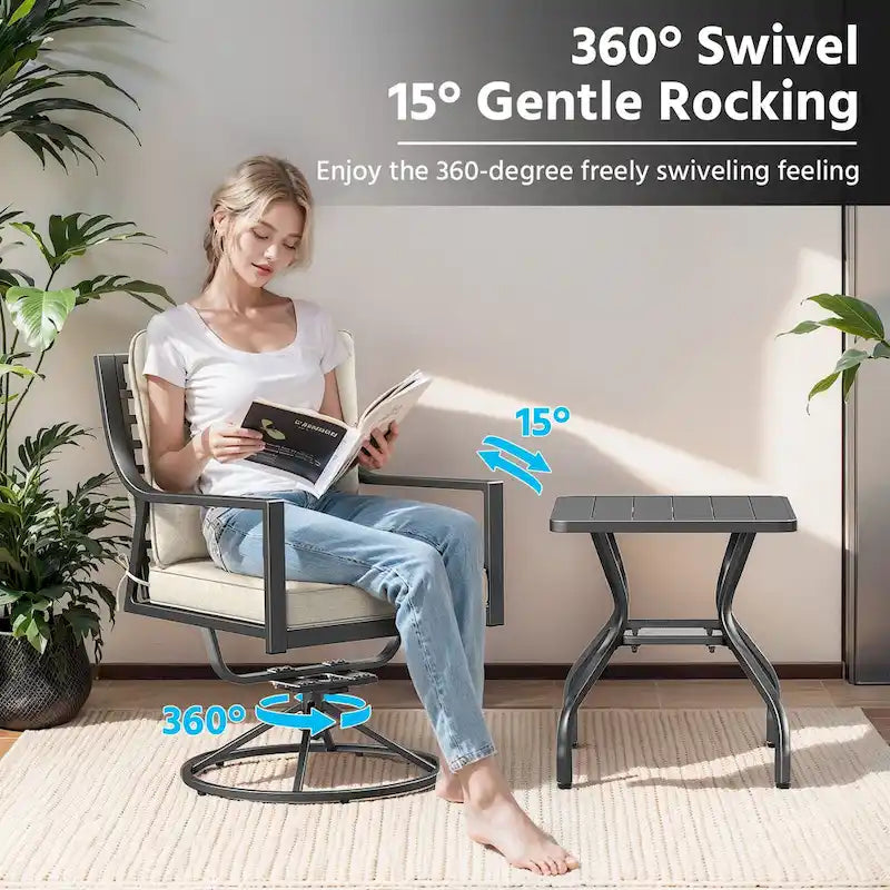 Gymojoy - Lot de 2 chaises de salle à manger pivotantes pour patio, chaises d'extérieur pivotantes à 360° et inclinables à 15° avec tissu Textilene résistant aux intempéries