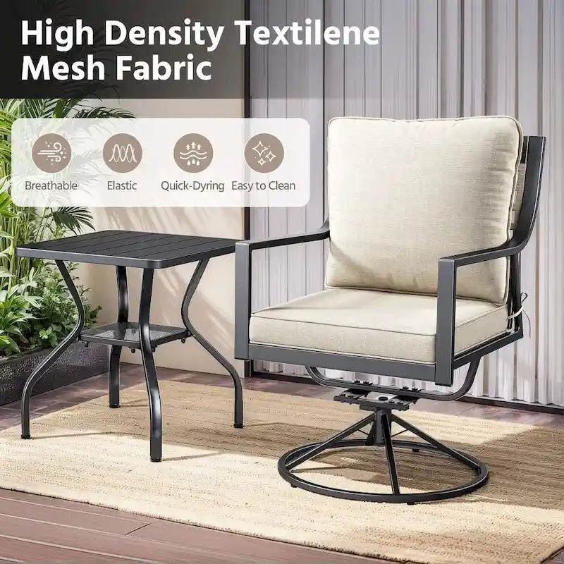 Gymojoy - Lot de 2 chaises de salle à manger pivotantes pour patio, chaises d'extérieur pivotantes à 360° et inclinables à 15° avec tissu Textilene résistant aux intempéries