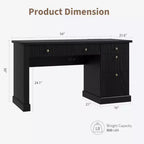 Meuble de rangement de bureau cannelé, bureau de direction moderne de 54 po avec station de recharge, bureau d'ordinateur en bois avec tiroirs classeurs pour bureau d'étude