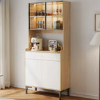Credenza grande in legno e vetro con alzata superiore